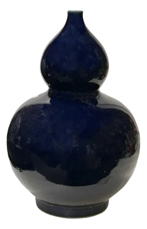 Vintage Dark Navy Blue Glaze Gourd Shape Pottery Ceramic Pot Vase