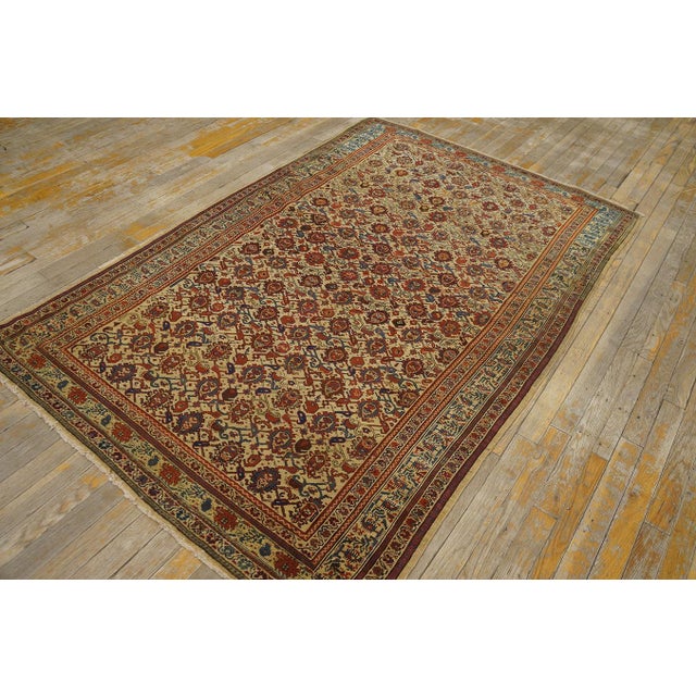 Persian 1880s Yellow Paisley Geometric Antique Persian Mishan Malayer Rug 4'2" X 6'6" Knotted Wool Carpet For Sale - Image 3 of 6