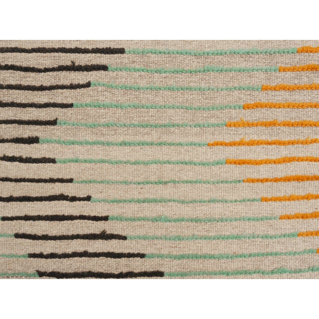 Cream 1970s Vintage Handmade Wool Cotton Orange Blue Runner Rug For Sale - Image 8 of 11