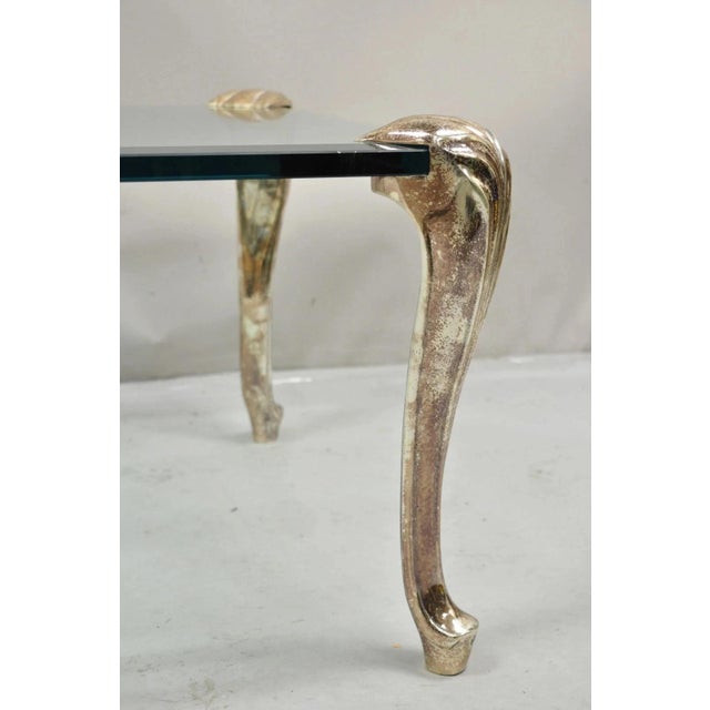 Metal Vintage French Hollywood Regency Beveled Glass Bronze Cabriole Leg Coffee Table For Sale - Image 7 of 11