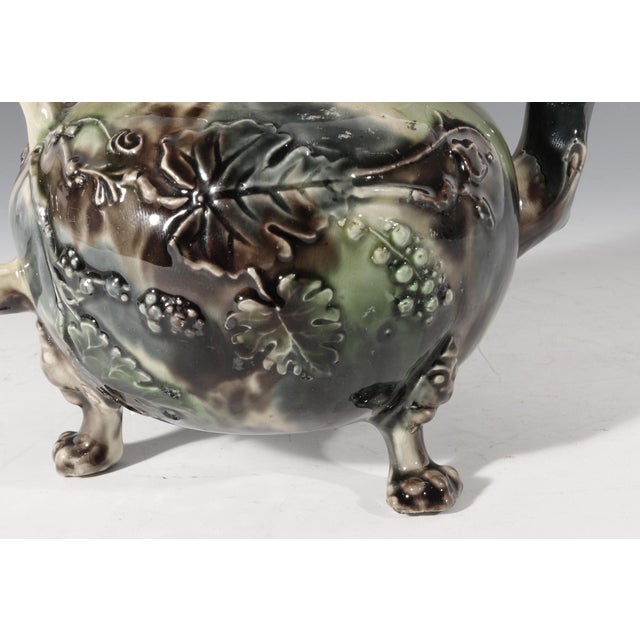 Ceramic Mid 18th Century Whieldon-Type Creamware Tortoiseshell Teapot With Grape Vine Relief and Crabstock Handle, Staffordshire For Sale - Image 7 of 14