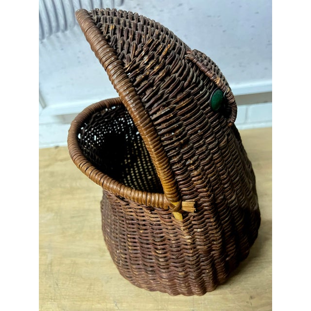 Mid-Century Modern Vintage Mid-Century Wicker Frog Wastebasket For Sale - Image 3 of 9