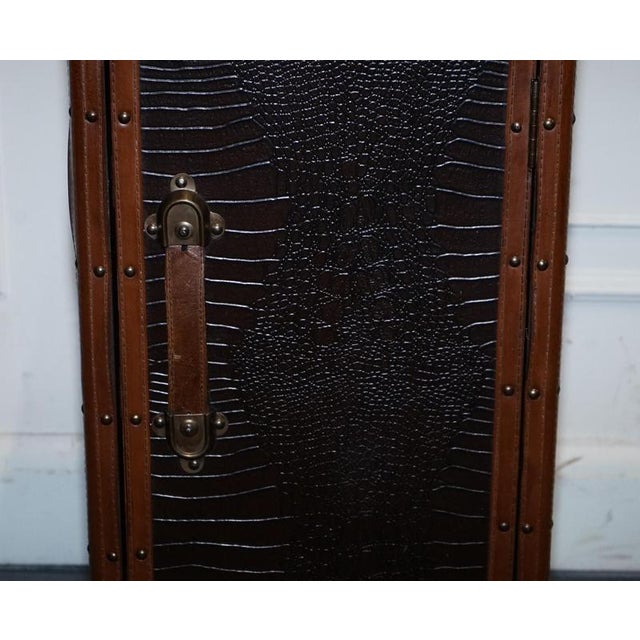 Vintage Brown Faux Crocodile Leather Trunk For Sale - Image 14 of 17
