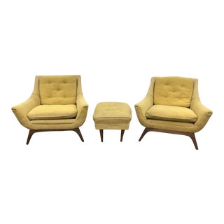 Mid-Century Modern Adrian Pearsall Chairs - a Pair & Ottoman For Sale