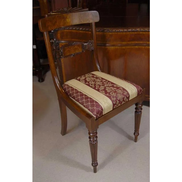 Hollywood Regency English Regency Dining Chairs with Walnut Inlay, Set of 12 For Sale - Image 3 of 18