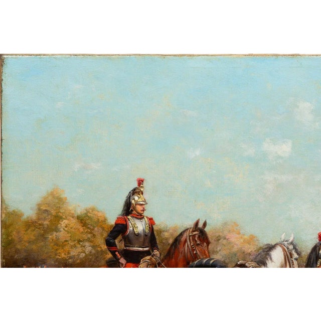 19th Century French Antique Franco-Prussian War Painting of Cuirassiers by Paul Perboyre For Sale - Image 5 of 12