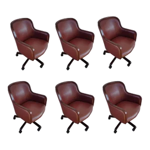 1970s Ward Bennett for Brickel and Associates Leather Desk Chair - Set of 6