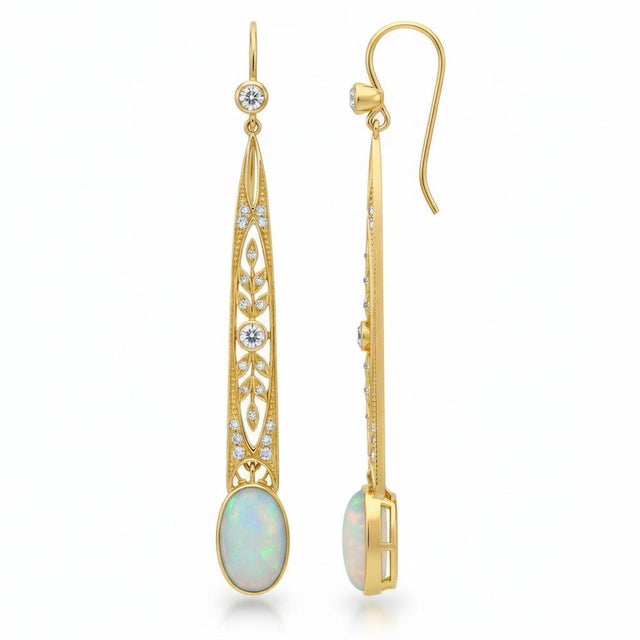 Art Nouveau Opal Drop Earrings Silver, Gold, A Pair For Sale - Image 6 of 8