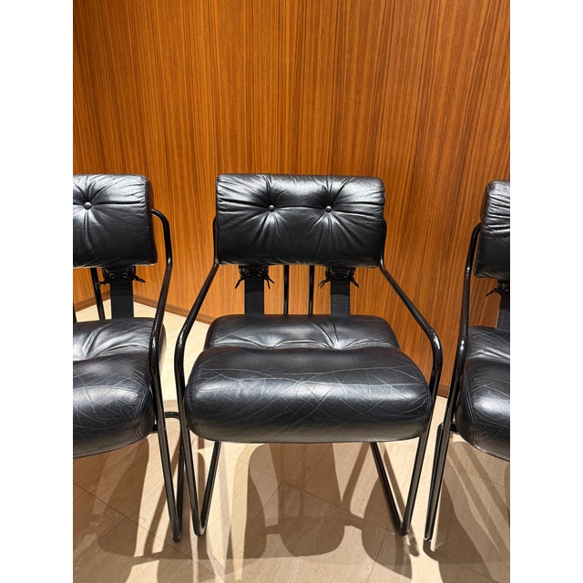 Set of 6 I4 Mariani Tucroma Chairs in Black Leather by Guido Faleschini For Sale - Image 9 of 15