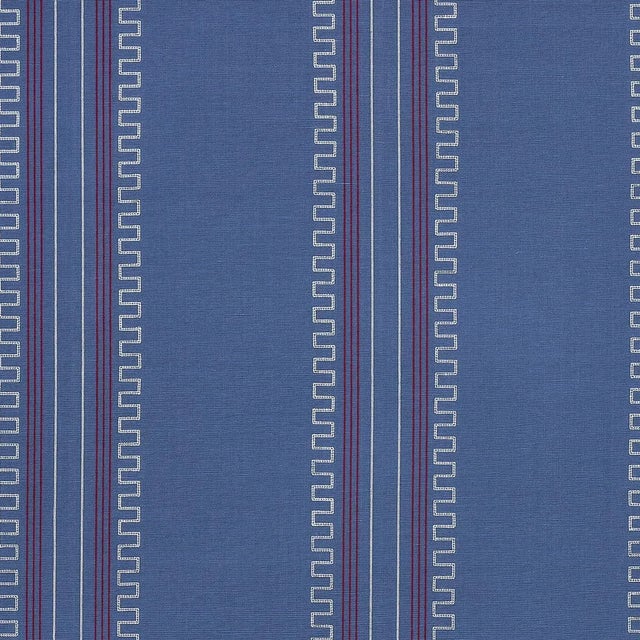 Sample - Schumacher X Mary McDonald Greco Stripe Fabric in Navy For Sale