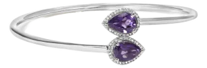 .925 Sterling Silver 8 x 5.5mm Pear Shape Amethyst and Diamond Accent Halo Bypass Bangle Bracelet (H-I Color, SI1-SI2 Clarity) - Fits up to 7"