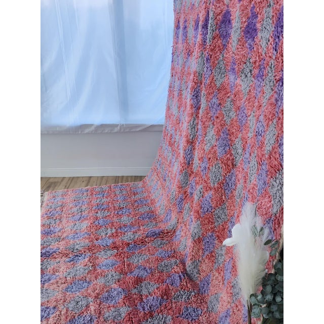 Pink Pink Grey Purple Diamond Handwoven Wool Moroccan Rug For Sale - Image 8 of 13