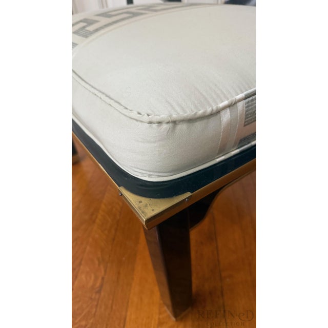 1980s Pair of James Mont–Style Black Lacquer & Brass Lounge Chairs by Century Furniture in Colefax & Fowler Silk For Sale - Image 15 of 16