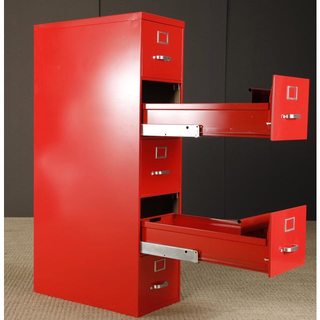 Vintage Red Powder Coated Steel 5 Drawer Filing Cabinet, 1950s For Sale - Image 4 of 7