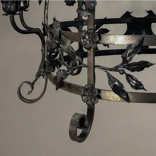 Antique Hand Forged Italian Wrought Iron Chandelier For Sale - Image 9 of 13