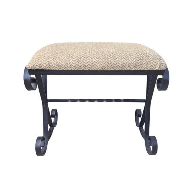 Mid Century Wrought Iron Scrolled Ottoman Footstool For Sale - Image 4 of 16
