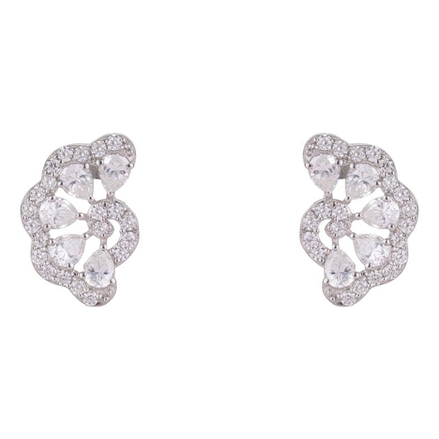 Contemporary Openwork Radiant Moissanite Cluster Stud Earrings, 2 Pieces For Sale