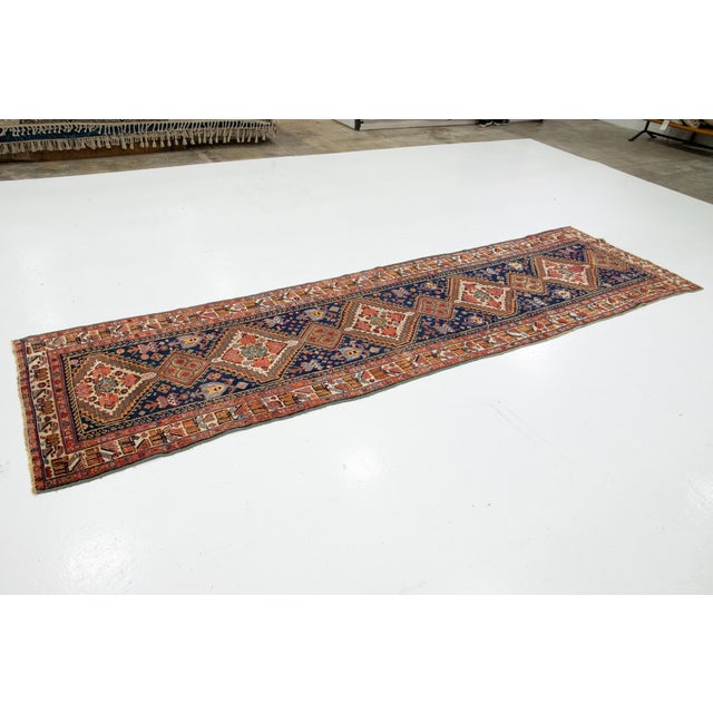 Transitional Handmade Navy Blue Antique Kurdish Wool Runner With Allover Design For Sale - Image 3 of 9