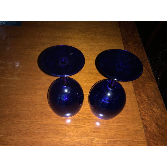 Blue 1960s Cobalt Blue Glass Wine/ Water Goblets - Set of 2 For Sale - Image 8 of 8
