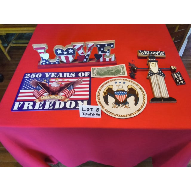 Vintage American 250th Birthday Celebration Tableware and Decorations; Leo Ward Blue Glasses, Pewter, Flags, Eagles and Red, White and Blue Decor For Sale - Image 10 of 18