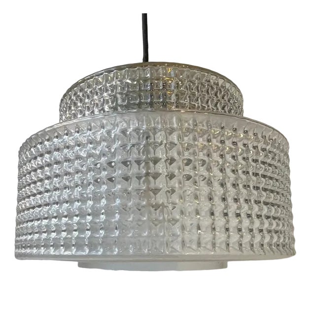 Scandinavian Modern Glass and Brass Pendant Lamp by Vitrika, 1960s For Sale