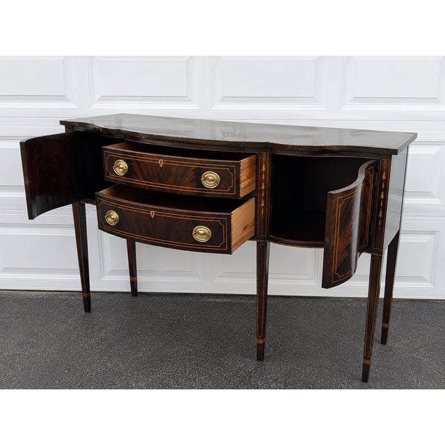 Stickley Vintage Stickley Federal Style Solid Wood Inlaid Flame Mahogany Sideboard With Gorgeous Hardware For Sale - Image 4 of 7