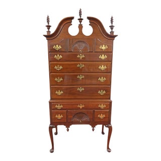 1980s L & J.G. Stickley Queen Anne Style Mahogany High Dresser High Chest Highboy For Sale