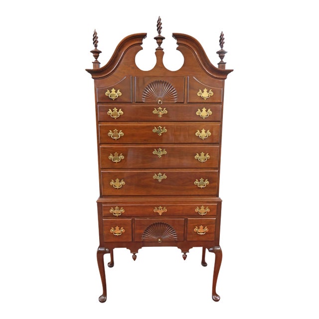 1980s L & J.G. Stickley Queen Anne Style Mahogany High Dresser High Chest Highboy For Sale