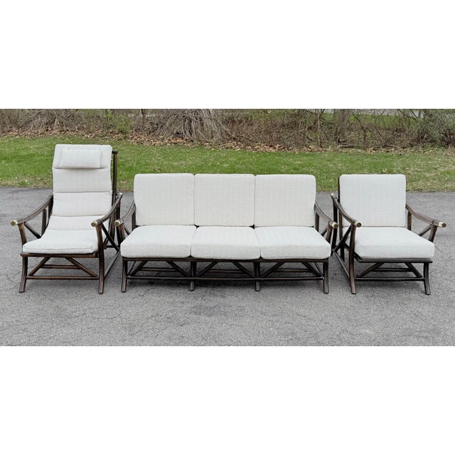 1960’s Boho Chic Coastal Ficks Reed / Far Horizons Style Bamboo Sofa & Lounge Chairs Set, Restored For Sale - Image 12 of 12