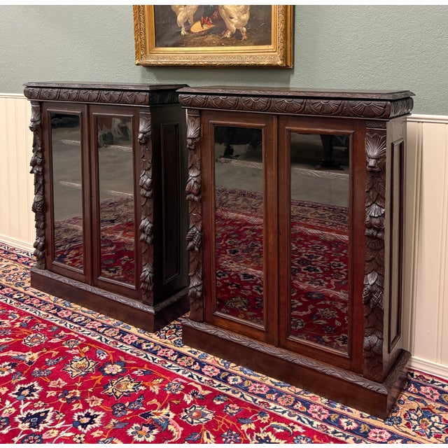 Renaissance Antique French Pair of Renaissance Carved Bookcases Display Cabinets Oak c.1900 For Sale - Image 3 of 18