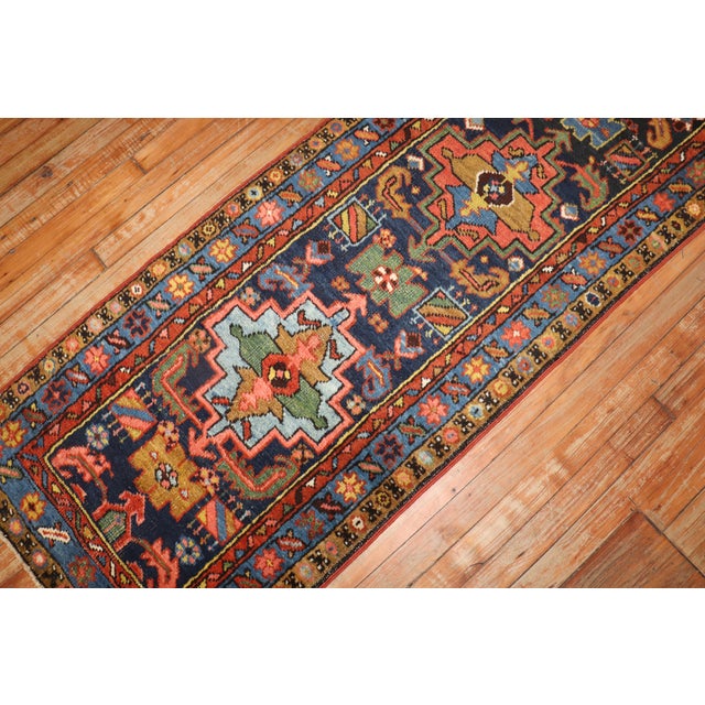 Zabihi Collection Antique Navy Blue Narrow Heriz Runner - 2'3" x 8'6" For Sale - Image 11 of 11