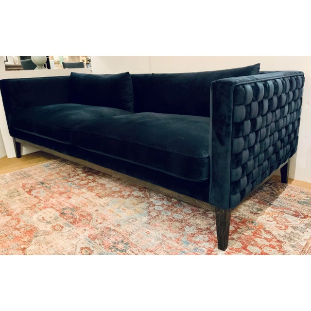 2020s Modern Woven Navy Blue Velvet Sofa For Sale - Image 5 of 5