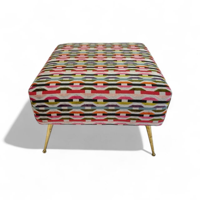 Classic Stool Pair in Textured "Habanero Collection Fabric and Solid Brass Legs For Sale In New York - Image 6 of 7