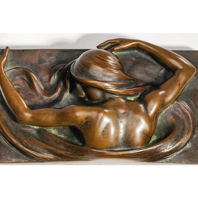 Art Nouveau High Relief Female Figure Sculpture Antique Art Nouveau Bronze Paperweight A. Förster & Co. Wien Austria Desk For Sale - Image 3 of 16