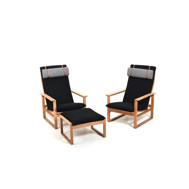 Mid-Century Modern BM-2254 Sled Chairs and Stool by Børge Mogensen for Fredericia, 1960s, Set of 3 For Sale - Image 3 of 13