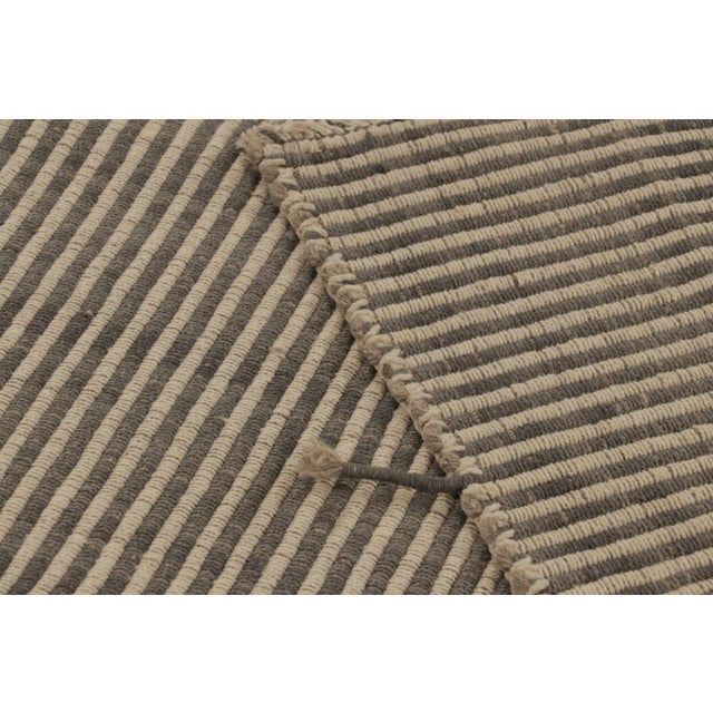 Textile Rug & Kilim’s Accent Kilim, Square Rug With Textural Gray and Beige Stripes For Sale - Image 7 of 7
