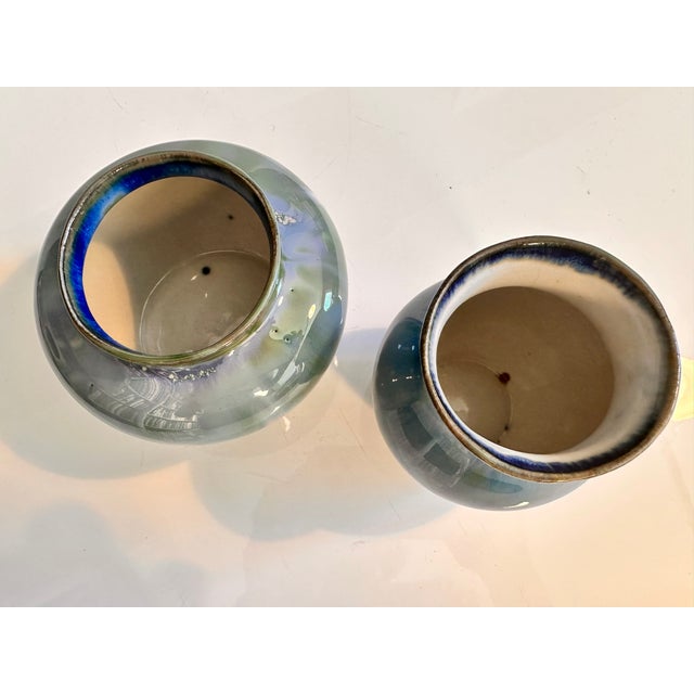 Art Deco Ceramic Vases with Green-Blue Gradient from Hugo Reinhold & Co, Germany, 1930s, Set of 2 For Sale - Image 4 of 18