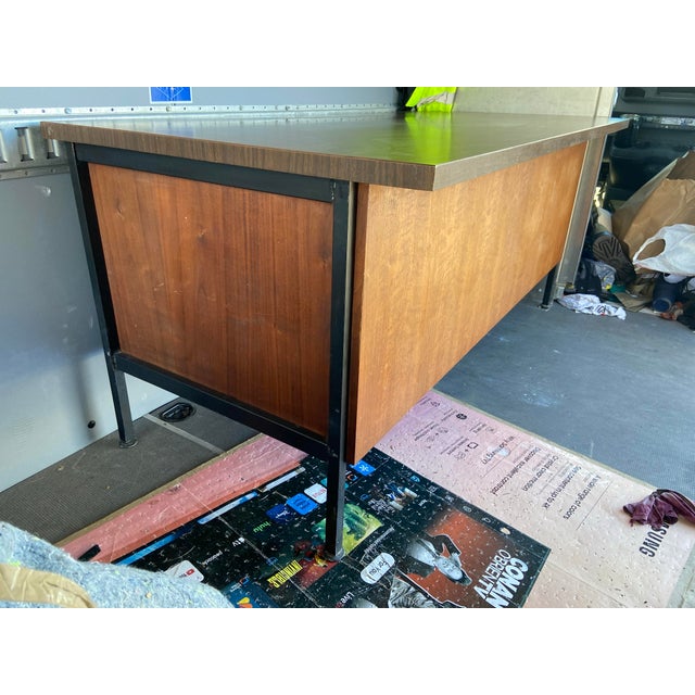 Coffee Vintage Mid Century Modern Executive Desk For Sale - Image 8 of 12