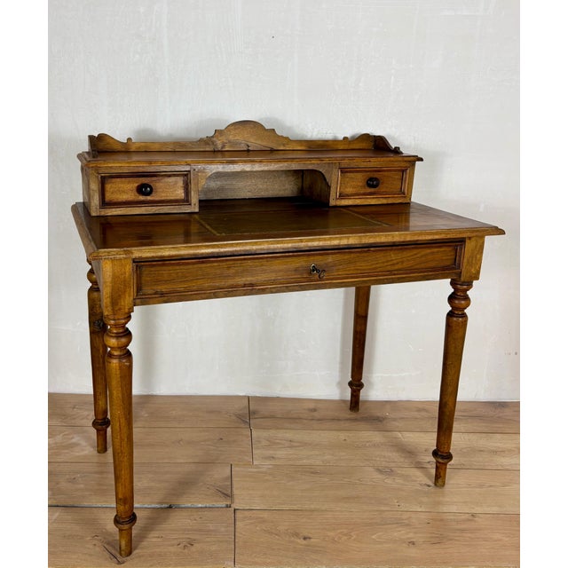 English Oak Writing Desk with Raised Gallery and Drawers, 1930s For Sale - Image 10 of 15
