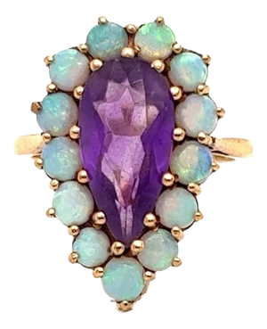 Amethyst & Opal Pear Shape 9k Yellow Gold European Ring