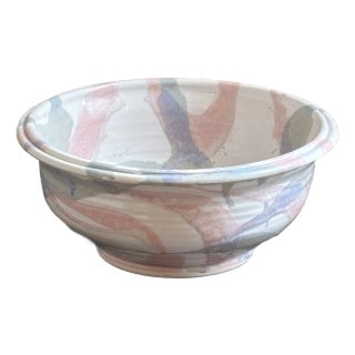 Vintage Pastel Artisanal Pottery Bowl For Sale