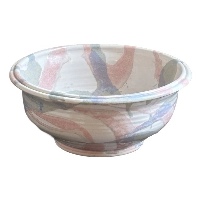 Vintage Pastel Artisanal Pottery Bowl For Sale