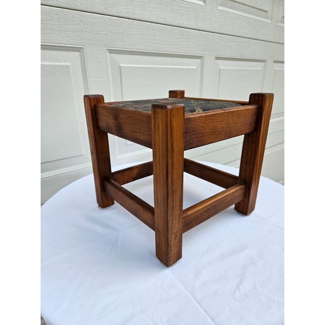 Stickley Square Arts & Crafts Style Rustic Duck Print Footstool For Sale - Image 4 of 13