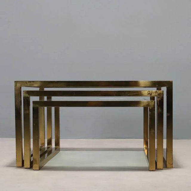 Gold Glass and Brass Nesting Coffee Tables, 1960s-1970s, Set of 3 For Sale - Image 8 of 9