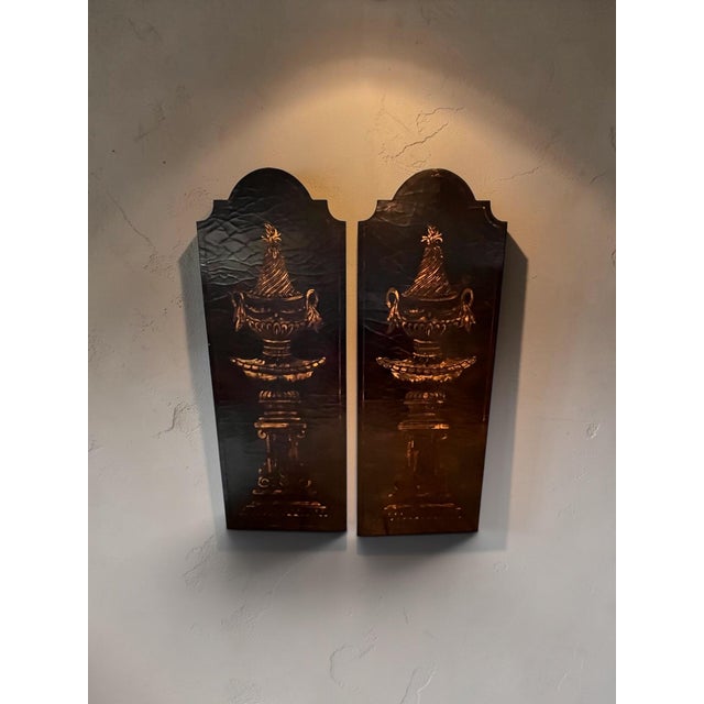 Traditional Vintage Monumental Empire Revival Black Lacquer & Gilt Urn Wall Panels – Pair For Sale - Image 3 of 8