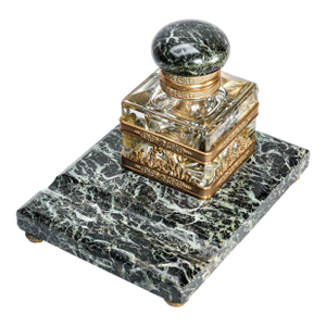 Large Crystal Marble Desk Inkwell Inkstand Pen Rest French Empire Style Office Home Decor