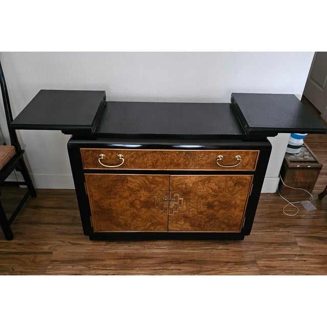 Mid-Century Modern 1970s Century Furniture by Raymond Sobota Buffet Black Frame With Burl Wood For Sale - Image 3 of 11