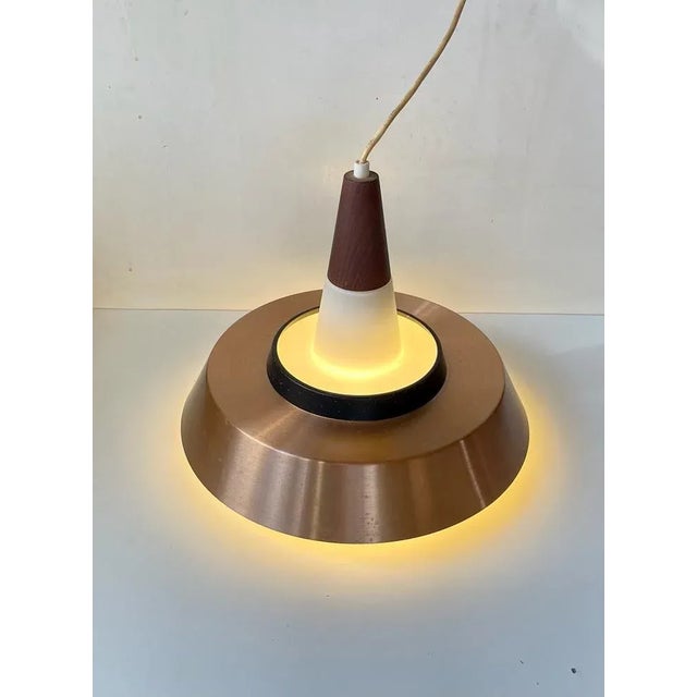 1960s Mid-Century Pendant in Opaline Glass Teak and Copper from Voss, 1960s For Sale - Image 5 of 9
