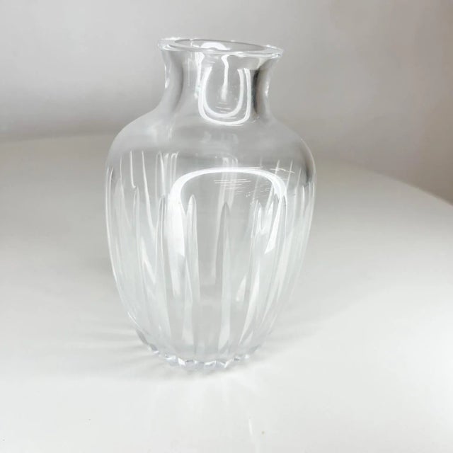 AMBIANIC presents Postmodern sculptural decorative cut glass Vase with clean modern ribbed lines Texturized pattern 5.88 x...