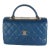 Navy Quilted Lambskin Medium Trendy Top Handle Bag For Sale
